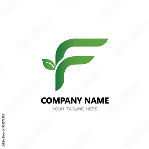 Schilderij op canvas Green Letter F Leaf Logo – Modern Eco Organic Business Branding Design