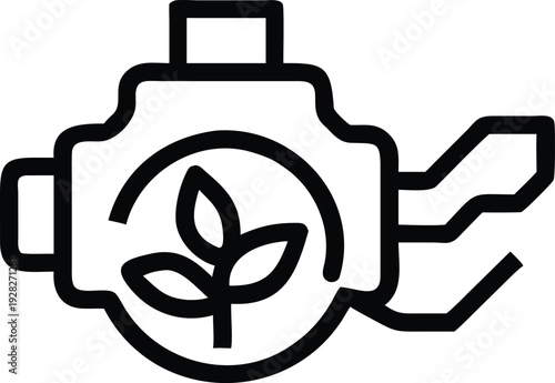 Sustainable engine with multiple green leaves representing environmentally conscious energy and ecological automotive solutions