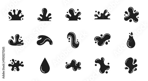 Ink splash vector set. Black blots collection