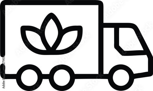Sustainable freight truck with a prominent leaf symbol for environmentally conscious logistics