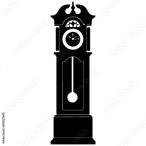 Grandfather Clock Silhouette Icon, Antique Tall Case Clock Vector