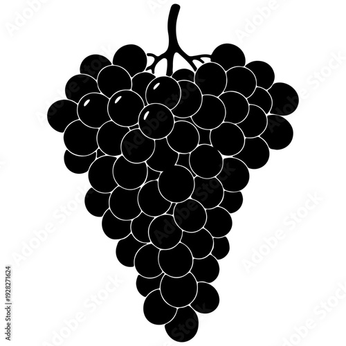Black Grapes Silhouette Bunch - Simple Vector Fruit Illustration for Design