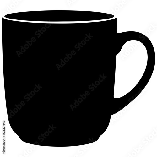 Black Silhouette Coffee Mug with Handle, Simple Ceramic Cup Icon