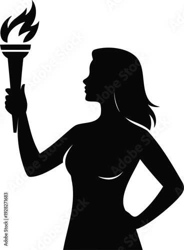 Woman Holding a Flaming Torch, Freedom & Inspiration Concept, Perfect for Campaigns, Posters, Social Media, Print, Education