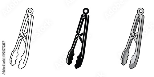 Three pairs of metal pliers in black white and gray isolated on a white background for gripping and bending objects