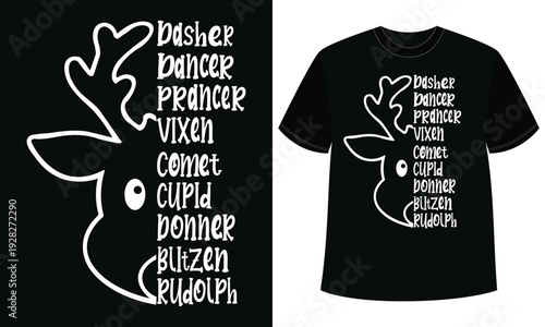 Christmas Reindeer Names T-Shirt Design