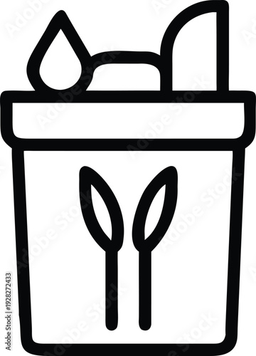 Sustainable plant care with a watering drop and two sprouts in a pot