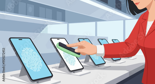 Woman buying smartphone at electronics store.