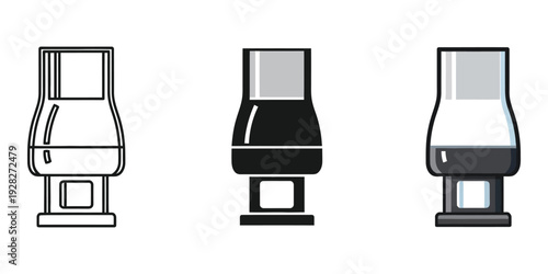 Three different views of metallic fittings or adapters with various shades of gray and black on a white background
