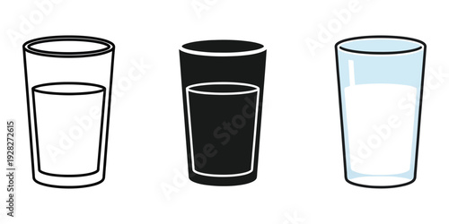 Three glasses with different liquid levels on white background illustration