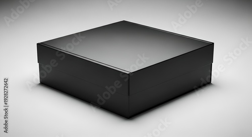 Black Gift Box with Lid Isolated on Light Background