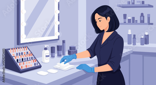 Woman Working in Beauty Salon Preparing Products.