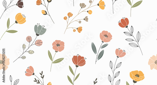 Seamless watercolor flower vector pattern with lively blossoms and artistic flair