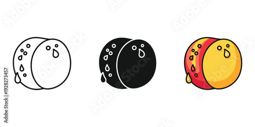 Colorful illustration of three wet beach balls in black and white black and yellow with red