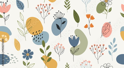 Decorative watercolor floral vector background pattern with seamless blooming design