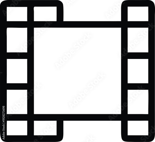 This is an outline icon showing a classic movie film strip with a blank central frame