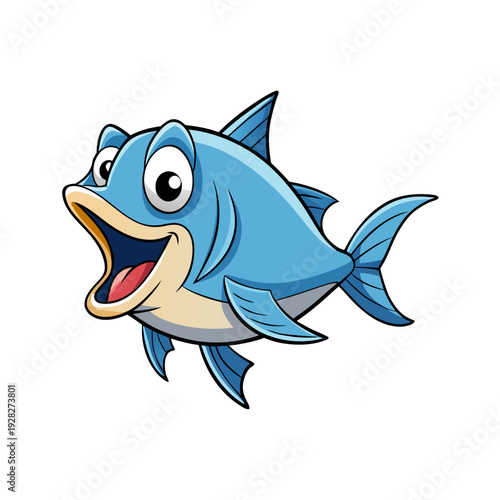 Cartoon Vector Fish Swimming in Blue Ocean