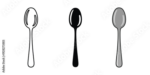 Three spoons in different shades and line art on white background for design and culinary use