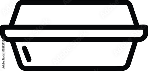 This is an outline icon showing a simple rectangular food container with a secure lid for meals