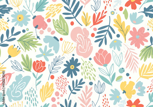 Decorative watercolor flower vector pattern inspired by blooming nature and springtime joy