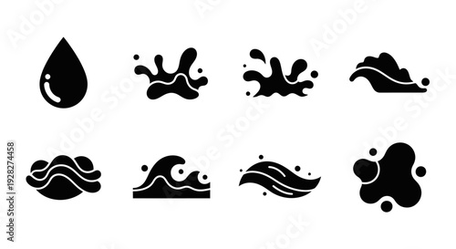 Water drop and splash vector icons set
