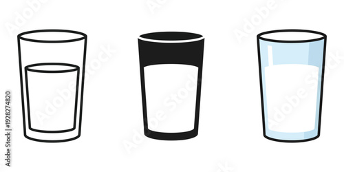 Three glasses with different liquid levels on white background empty half full and full