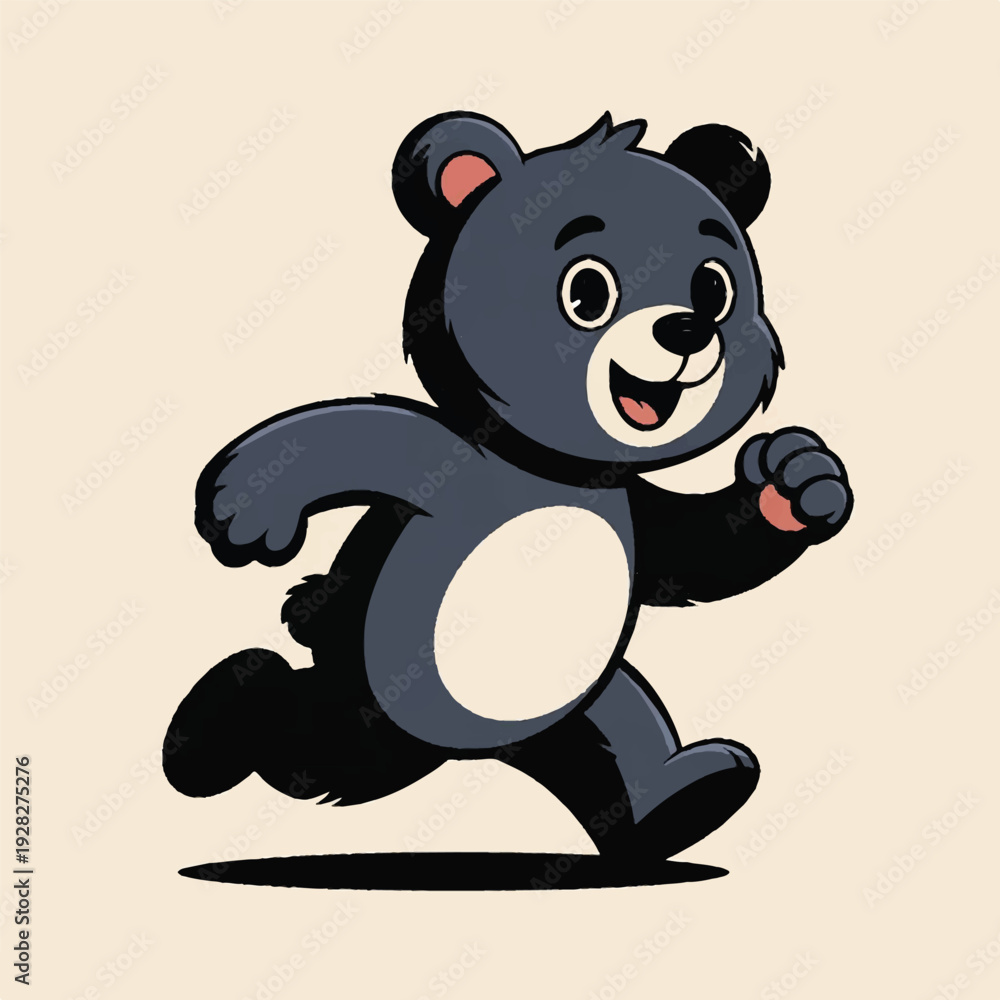 Obraz premium smiling black bear running cartoon illustration