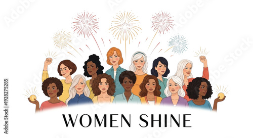 Women Shine Diverse Female Empowerment Celebration Illustration for Women's Day