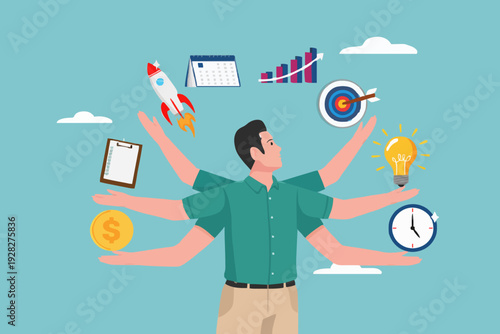 Busy Person Managing Tasks