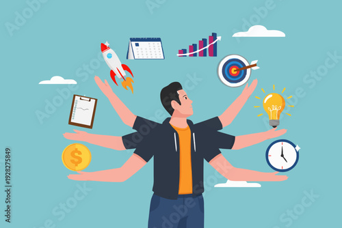 Busy Person With Many Tasks