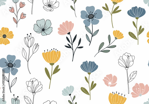 Seamless floral watercolor vector pattern inspired by blooming gardens and fresh spring vibes