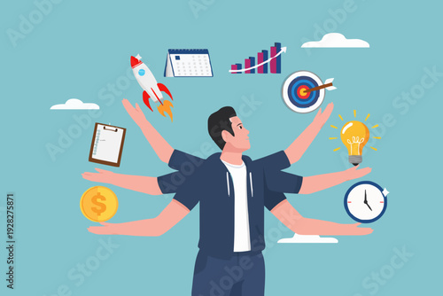 Busy Person Managing Tasks