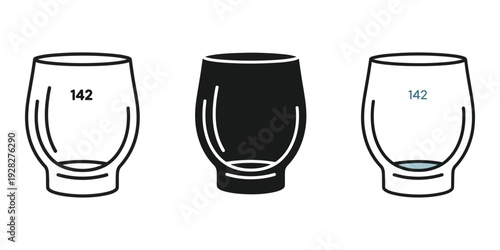 Three glasses with handle black and white vector illustration drinking vessels with number 142 isolated on white background