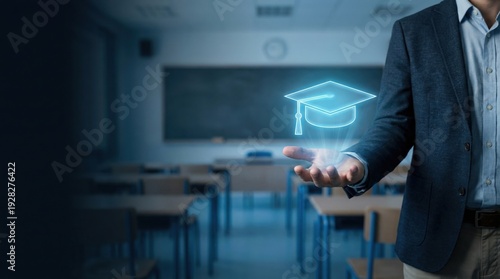 Business Professional Holding Digital Graduation Cap