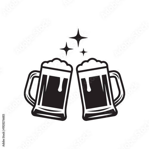 Two beer mugs, cheers vector icon isolated on white background