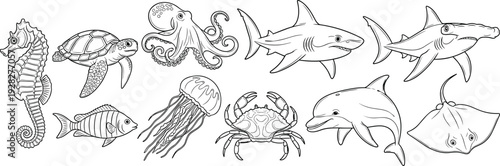 Mega Collection of Sea Animals Water Slides Haircut Silhouettes Pine Trees and Gourmet Dining Icons for Branding Architectural Planning and Design