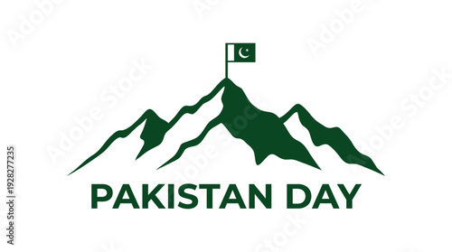 Pakistan day celebration with mountains and flag