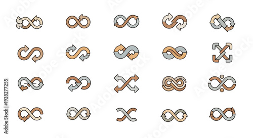 Infinity loop arrows signs set. Continuous process symbols.