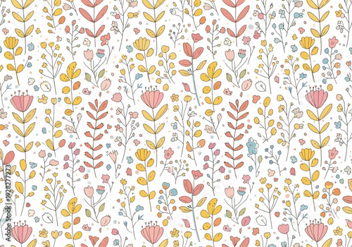 Colorful floral watercolor vector pattern inspired by spring gardens and blooming nature