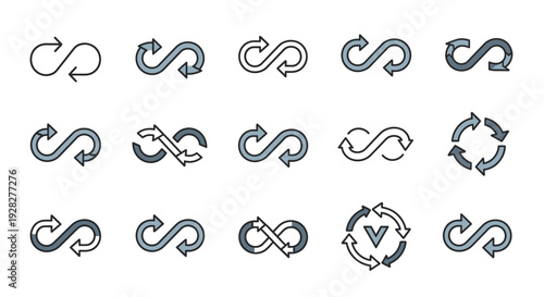 Infinity loop arrows vector icons set. Recycle concept