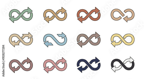 Infinity loop arrows, recycle concept, vector set