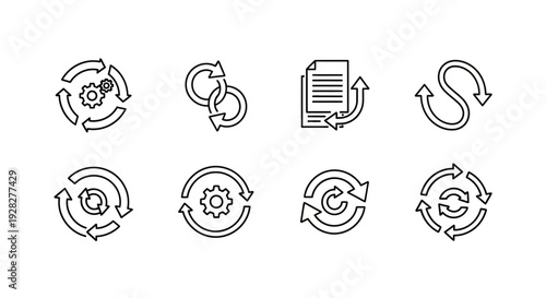 Process cycle icons set. Workflow, repetition, iteration signs.
