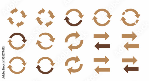 Recycle arrows icons set, circular motion signs.