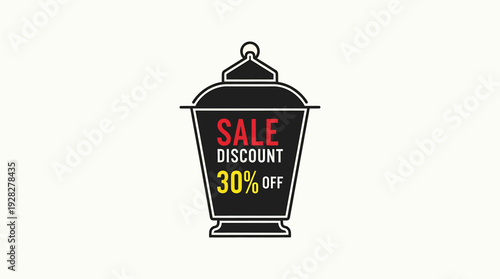 A black lantern with a sale discount sign on it