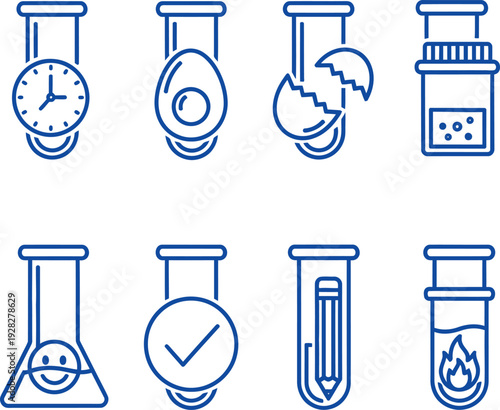 Laboratory test tube icons with various scientific symbols