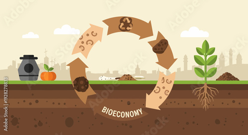 Bioeconomy Cycle Illustration Sustainable Resource Management and Circular Economy.