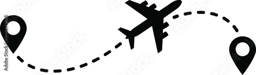 Airplane flight route illustration with map pins