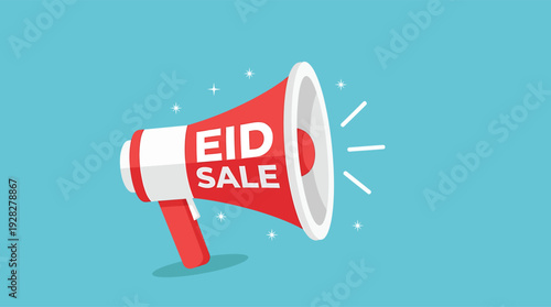 Eid sale announcement with a megaphone on a blue background