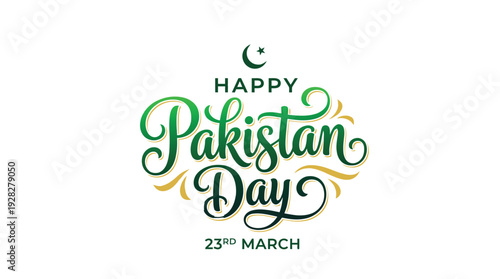 Happy pakistan day celebration with green and yellow text