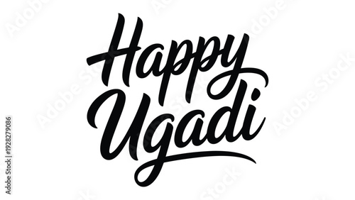 happy ugadi festival greeting elegant brush calligraphy typography design isolated on clean minimal background illustration